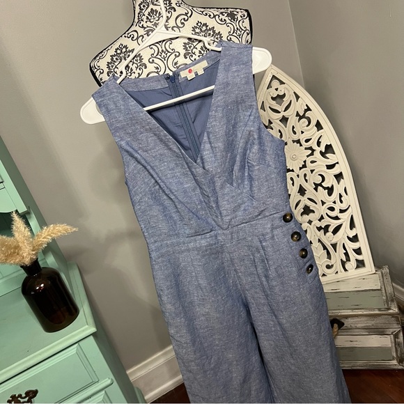 Boden Dorothea Linen Jumpsuit, Blue Chambray, Size 6 US (Size 10 UK) - Picture 4 of 13
